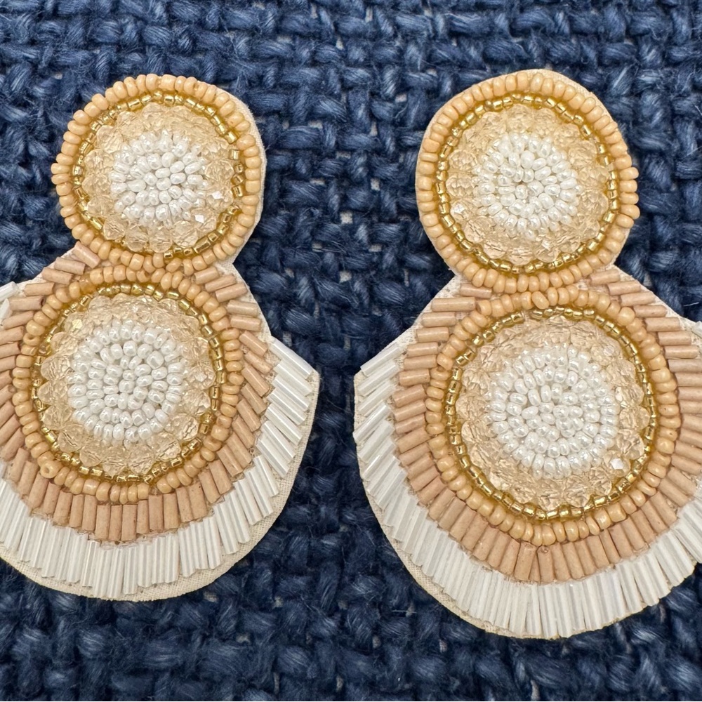 Felt Backed Beaded Earrings in Blush and White